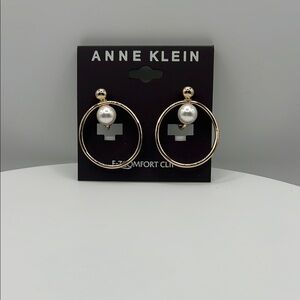 Anne Klein Gold and Pearl Hoop Clip On Earrings
